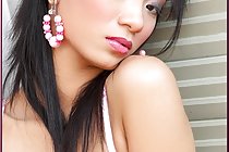 Thai girl Daniel Lyn strips white undies and bares natural bush