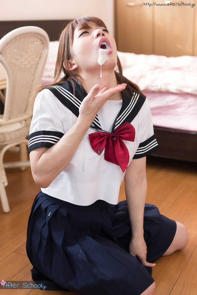 Mari rika kneeling in uniform cum in her mouth