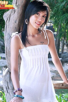 Small titted cutie Yoko strips white dress and plays with dildo