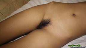 LBFM Bik stripping and fucked on her back to creampied pussy