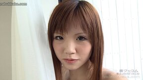 Skinny Chihiro strips white slip and gets cum over her pussy